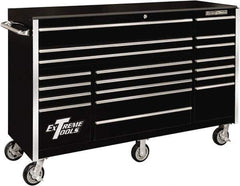 EXTREME TOOLS - 19 Drawer Steel/Aluminum Tool Roller Cabinet - 72" Wide x 47" High x 25" Deep, Ball Bearing Drawer Slides, Black - Eagle Tool & Supply