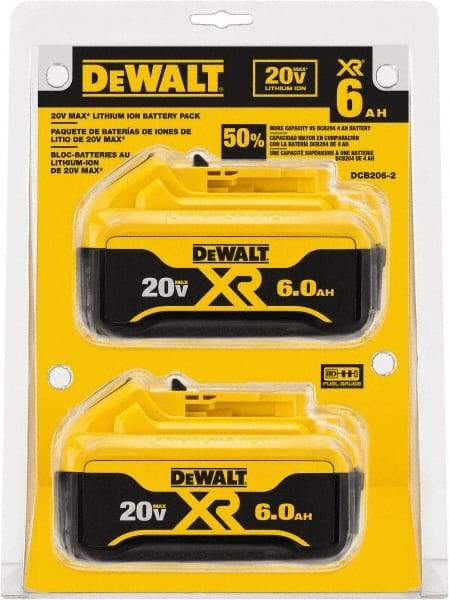 DeWALT - 20 Volt Lithium-Ion Power Tool Battery - 6 Ahr Capacity, 1 hr Charge Time, Series 20V Max - Eagle Tool & Supply