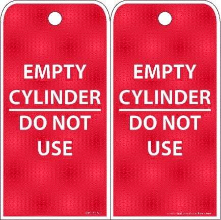 NMC - 6" High x 3" Long, EMPTY CYLINDER-DO NOT USE, English Safety & Facility Accident Prevention Tag - 2 Sides, White Poly - Eagle Tool & Supply