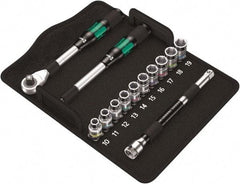 Wera - 13 Piece 1/2" Drive Thin Wall Standard Socket Set - 6 Points, 10 to 19mm, Metric Measurement Standard - Eagle Tool & Supply