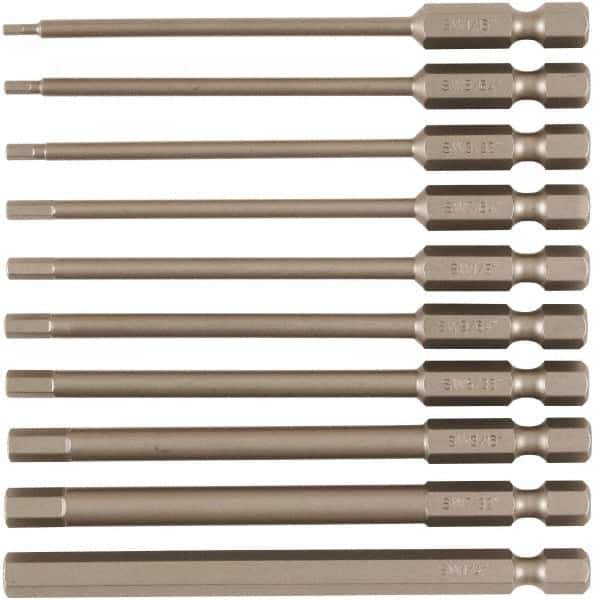 Wiha - 10 Piece, Tamperproof Hex Bit Set - 5/64 to 1/4" Hex, 1/4" Drive, Hex Security Point - Eagle Tool & Supply