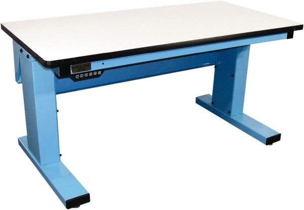 Proline - 60 Wide x 30" Deep x 42-1/2" High, Plastic Laminate Workbench - Adjustable Height Legs, Light Blue - Eagle Tool & Supply