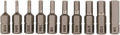 Wiha - 10 Piece, 1/4" Drive Screwdriver Insert Bit Set - 1/16 to 1/4" Hex - Eagle Tool & Supply