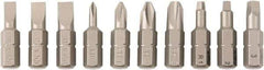 Wiha - 10 Piece, 1/4" Drive Screwdriver Insert Bit Set - #0 to #3 Phillips, #1 to #3 Square Recess, 4.5, 5.5 & 6mm Slotted - Eagle Tool & Supply