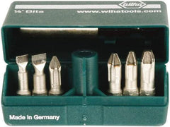 Wiha - 7 Piece, 1/4" Drive Screwdriver Insert Bit Set - #1 to #3 Phillips, 5.5 & 6.5mm Slotted - Eagle Tool & Supply