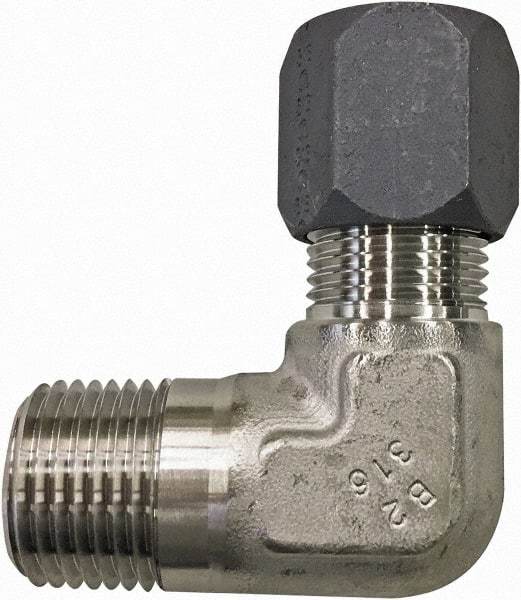 Made in USA - 2" OD, Grade 316Stainless Steel Male Elbow - 2-1/2" Hex, Comp x MPT Ends - Eagle Tool & Supply
