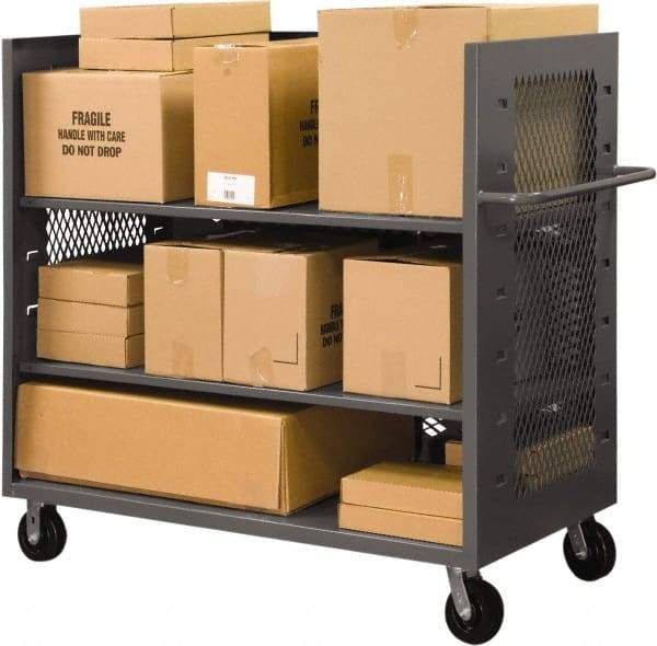 Durham - 2,000 Lb Capacity, 2 Shelf, 3-Sided Steel Truck - 36" Long x 72-1/2" Wide x 56-7/16" High, Phenolic Wheels - Eagle Tool & Supply
