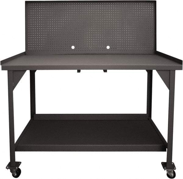 Durham - Pegboard Panel Mobile Work Bench - Steel, Fixed Leg, Gray, 60" Long x 30" Deep x 30-1/4" High - Eagle Tool & Supply