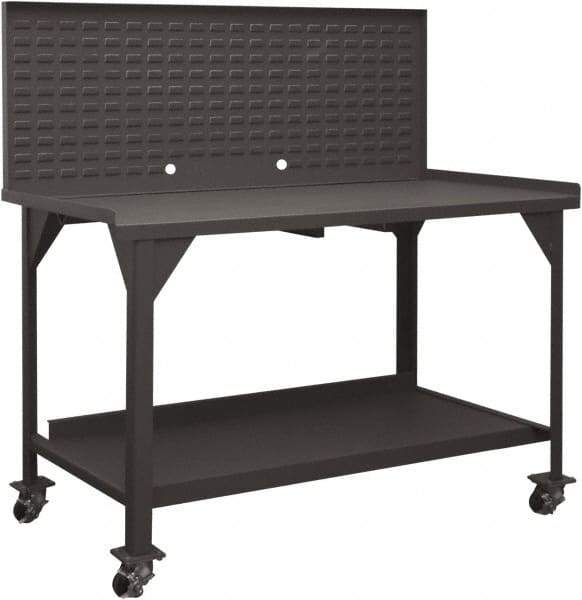Durham - Louvered Panel Mobile Work Bench - Steel, Fixed Leg, Gray, 60" Long x 30" Deep x 30-1/4" High - Eagle Tool & Supply