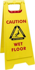 O-Cedar - Caution - Cuidado - Wet Floor - Piso Mojado, 12" Wide x 25" High, Plastic Floor Sign - English/Spanish, A-Frame, Red & Black on Yellow, For Accident Prevention - Eagle Tool & Supply