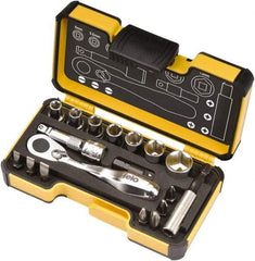 Felo - 18 Piece, 1/4" Drive Screwdriver Mini-Ratchet Bit Kit - #1 to #3 Phillips, 3/16, 1/4 & 9/32" Slotted - Eagle Tool & Supply