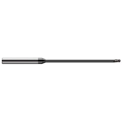 Ball End Mill: 0.031″ Dia, 0.046″ LOC, 3 Flute, Solid Carbide 2-1/2″ OAL, 1/8″ Shank Dia, 30 ° Helix, Amorphous Diamond Coated, Single End