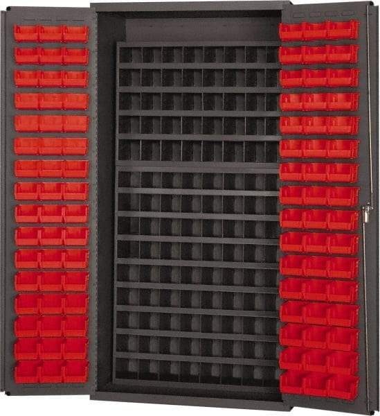 Durham - 208 Bin Storage Cabinet - Steel, 38" Wide x 26" Deep x 72" High, Gray - Eagle Tool & Supply