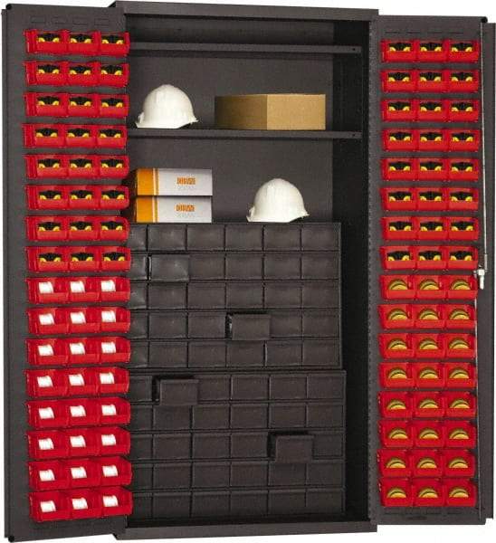 Durham - 2 Shelf 96 Bin Storage Cabinet - Steel, 38" Wide x 26" Deep x 72" High, Gray - Eagle Tool & Supply