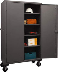Durham - 4 Shelf Mobile Storage Cabinet - Steel, 48" Wide x 24" Deep x 80" High, Gray - Eagle Tool & Supply