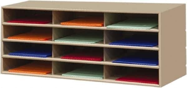 Durham - 38" Wide x 18" High x 16" Deep Steel Literature Holder - 12 Compartments, Tan, 11" Wide x 3" High x 11-5/8" Deep Compartment - Eagle Tool & Supply