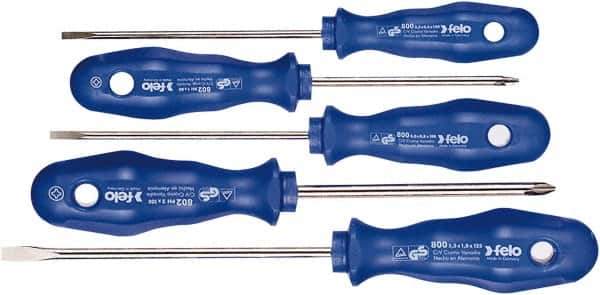 Felo - 5 Piece Phillips & Slotted Screwdriver Set - Bit Sizes: Philips #1 to #2, Comes in Cardboard/Plastic Window - Eagle Tool & Supply