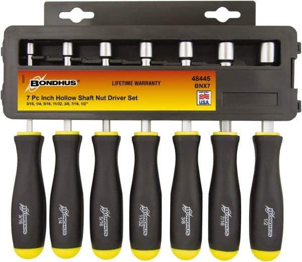 Bondhus - 3/8" Hollow Shaft Nutdriver - Ergonomic Handle, 186mm OAL - Eagle Tool & Supply