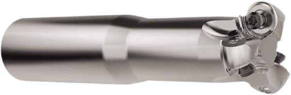Seco - 1-1/4" Cutting Diam, 1" Shank Diam, 6mm Max Depth of Cut, Weldon Indexable Copy End Mill - 3 Inserts, RNMU12.. Insert, R217.28 Toolholder, Steel, Through Coolant - Eagle Tool & Supply