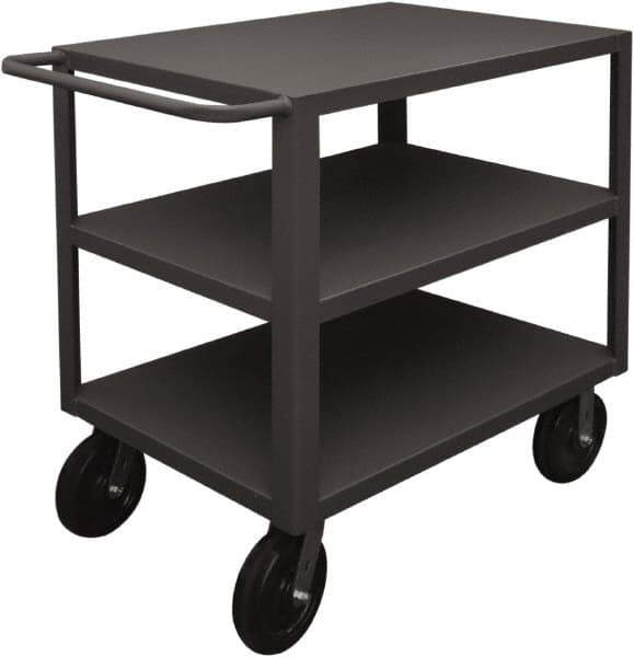 Durham - 5,000 Lb Capacity, 24" Wide x 36" Long x 40-1/4" High Heavy Duty Service Cart - 3 Shelf, Steel, 2 Rigid/2 Swivel Casters - Eagle Tool & Supply