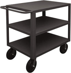 Durham - 5,000 Lb Capacity, 24" Wide x 36" Long x 40-1/4" High Heavy Duty Service Cart - 3 Shelf, Steel, 2 Rigid/2 Swivel Casters - Eagle Tool & Supply