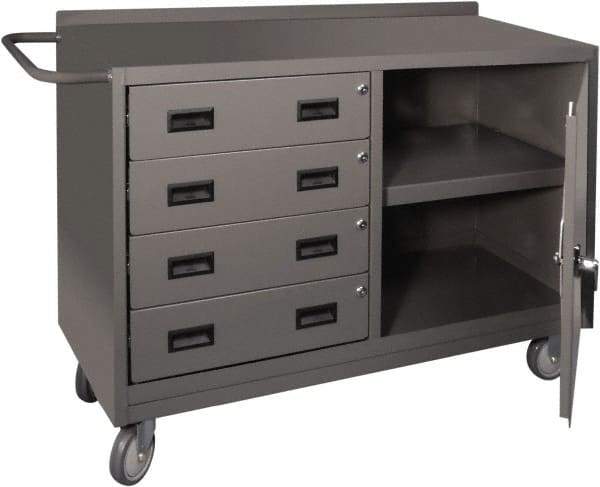 Durham - 1,200 Lb Capacity, 18" Wide x 48" Long x 30-3/4" High Mobile Cart - 1 Door, 4 Drawer, 1 Shelf, Steel, 2 Rigid/2 Swivel Casters - Eagle Tool & Supply