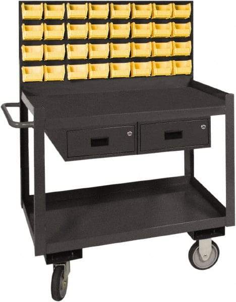 Durham - 1,200 Lb Capacity, 24" Wide x 36" Long x 64-1/8" High Service Cart - 2 Drawer, 2 Shelf, Steel, 2 Rigid/2 Swivel Casters - Eagle Tool & Supply