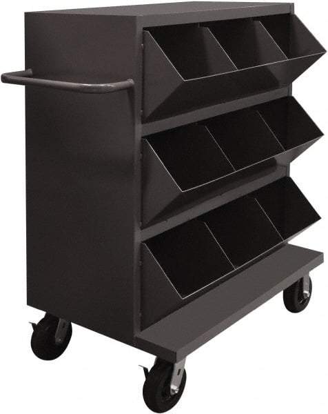 Durham - 2,400 Lb Capacity, 24" Wide x 36" Long x 49-1/4" High Storage Bin Cart - 9 Slot, Steel, 2 Rigid/2 Swivel Casters - Eagle Tool & Supply