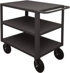 Durham - 5,000 Lb Capacity, 24" Wide x 48" Long x 40-1/4" High Heavy Duty Service Cart - 3 Shelf, Steel, 2 Rigid/2 Swivel Casters - Eagle Tool & Supply