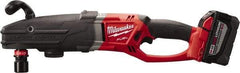 Milwaukee Tool - 18 Volt 7/16" Chuck Right Angle Handle Cordless Drill - 0-1200 RPM, Reversible, 2 Lithium-Ion Batteries Included - Eagle Tool & Supply