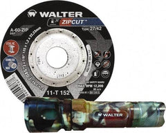 WALTER Surface Technologies - 60 Grit, 4-1/2" Wheel Diam, 3/64" Wheel Thickness, 7/8" Arbor Hole, Type 27 Depressed Center Wheel - Coarse Grade, Aluminum Oxide, Resinoid Bond, 13,300 Max RPM, Compatible with Angle Grinder - Eagle Tool & Supply