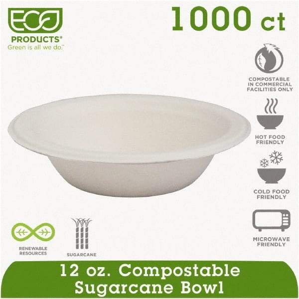 ECO PRODUCTS - Renewable & Compostable Sugarcane Bowls - 12 oz, 50/PK, 20 PK/CT - White - Eagle Tool & Supply