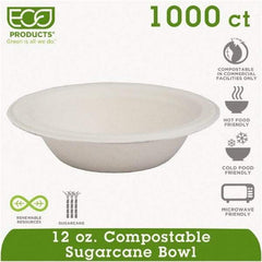 ECO PRODUCTS - Renewable & Compostable Sugarcane Bowls - 12 oz, 50/PK, 20 PK/CT - White - Eagle Tool & Supply