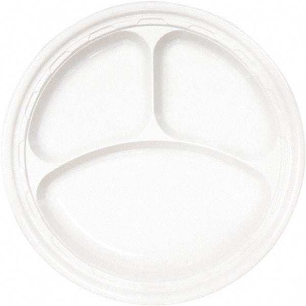 DART - Famous Service Plastic Dinnerware, Plate, 3-Comp, 10-1/4" Diam - White - Eagle Tool & Supply