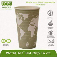 ECO PRODUCTS - World Art Renewable Compostable Hot Cups, 16 oz, 50/PK, 20 PK/CT - World Art Design - Eagle Tool & Supply