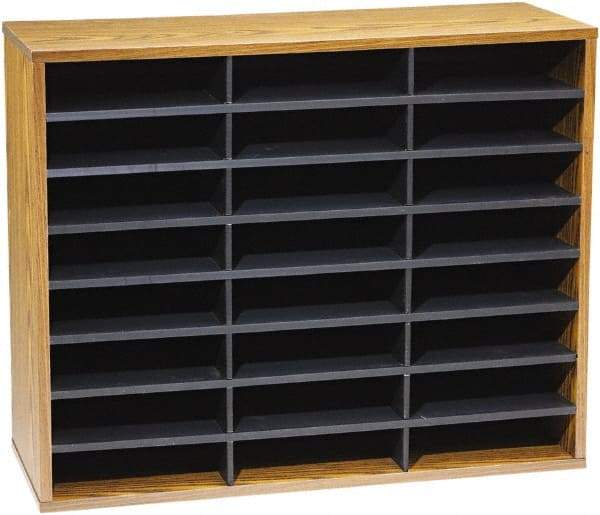 FELLOWES - 29" Wide x 11-7/8" Deep x 23-7/16" High, 24 Compartments, Corrugated Fiberboard & Laminated Literature Organizer - Medium Oak, 9" Compartment Width x 2-1/2" Compartment Depth x 11" Compartment Height - Eagle Tool & Supply