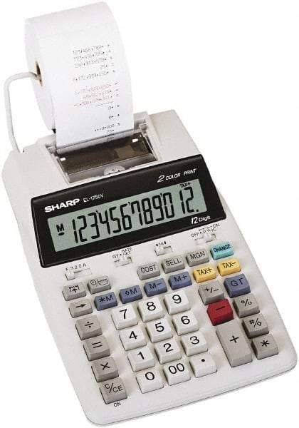 Sharp - LCD Printing Calculator - 5-7/8 x 8-7/8 Display Size, White, AC & Battery Powered, 3" Long x 6.4" Wide - Eagle Tool & Supply