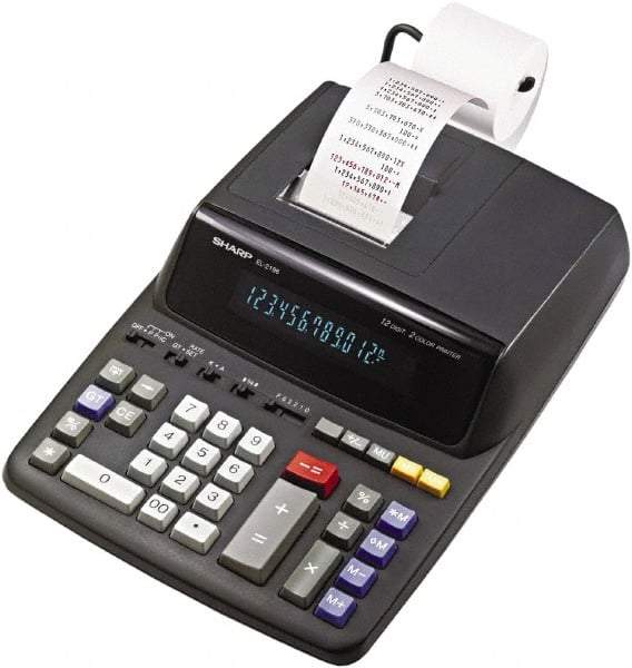 Sharp - Fluorescent Printing Calculator - 8-5/8 x 12-7/8 Display Size, Black, AC Powered, 4" Long x 9.6" Wide - Eagle Tool & Supply