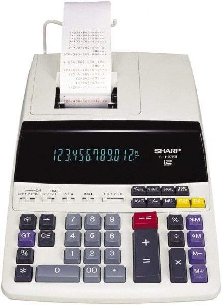 Sharp - Fluorescent Printing Calculator - 8-5/8 x 12-7/8 Display Size, White, AC Powered, 3.9" Long x 9.7" Wide - Eagle Tool & Supply