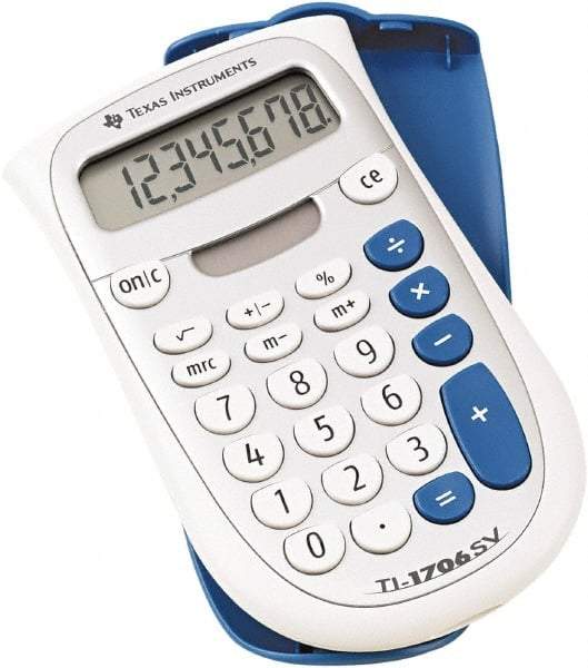 Texas Instruments - LCD Handheld Calculator - 3 x 5 Display Size, White & Blue, Battery & Solar Powered, 1" Long x 4.6" Wide - Eagle Tool & Supply