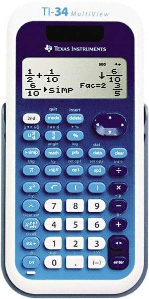 Texas Instruments - LCD Scientific Calculator - 3 x 5.8 Display Size, Blue & White, Battery & Solar Powered, 9.8" Long x 6.8" Wide - Eagle Tool & Supply