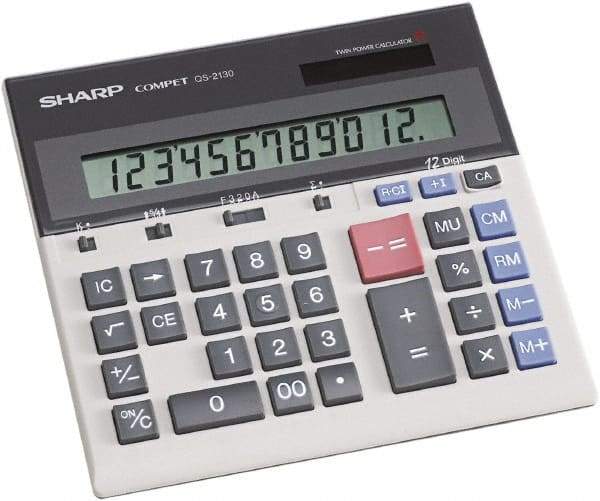 Sharp - LCD Portable Calculator - 7-1/4 x 6-7/8 Display Size, Light Gray, Battery & Solar Powered, 1.2" Long x 8.7" Wide - Eagle Tool & Supply