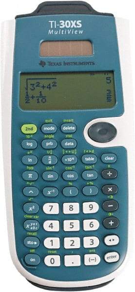 Texas Instruments - LCD Scientific Calculator - 3-1/4 x 7-1/4 Display Size, Blue & White, Battery & Solar Powered, 9-3/4" Long x 6-11/16" Wide - Eagle Tool & Supply