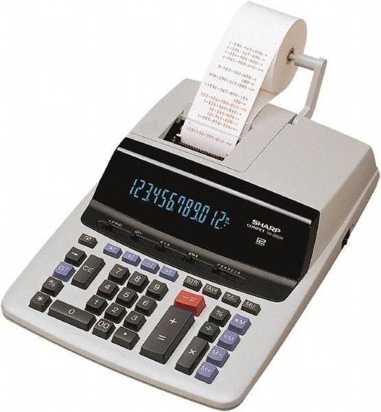 Sharp - Fluorescent Printing Calculator - 9-7/8 x 13-5/8 Display Size, Light Gray, AC Powered, 4-1/2" Long x 10-5/8" Wide - Eagle Tool & Supply