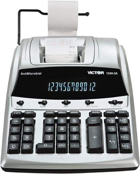 Victor - Fluorescent Printing Calculator - 9 x 12 Display Size, White, AC Powered, 4-1/4" Long x 10-1/2" Wide - Eagle Tool & Supply