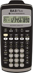 Texas Instruments - LCD Financial Calculator - 3 x 6 Display Size, Black, Battery Powered, 2.4" Long x 6-1/2" Wide - Eagle Tool & Supply