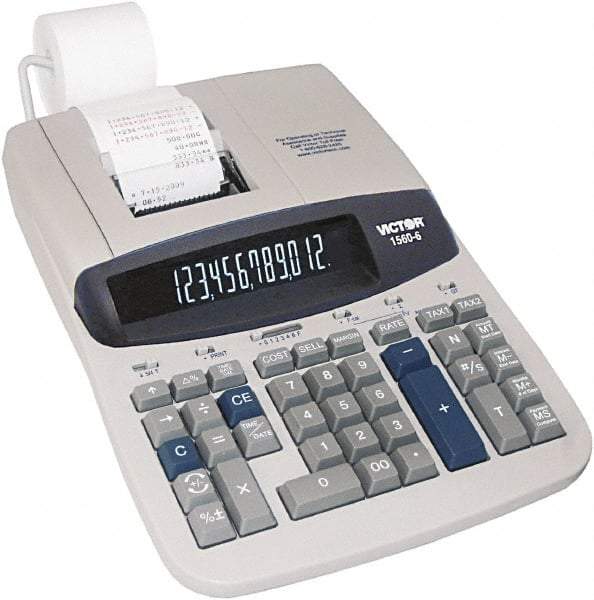 Victor - Fluorescent Printing Calculator - 8-3/4 x 12-1/2 Display Size, Light Gray, AC Powered, 6" Long x 11.9" Wide - Eagle Tool & Supply