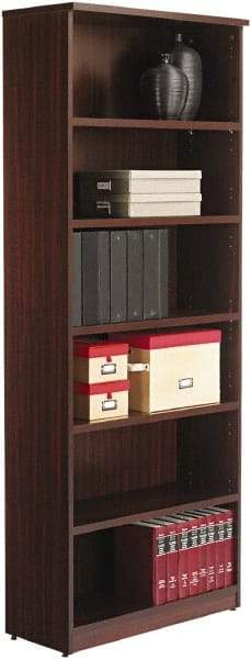 ALERA - 6 Shelf, 80-3/8" High x 31-3/4" Wide Bookcase - 14" Deep, Woodgrain Laminate, Mahogany - Eagle Tool & Supply