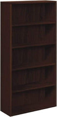 Hon - 5 Shelf, 71" High x 36" Wide Bookcase - 12-5/8" Deep, Woodgrain Laminate, Mahogany - Eagle Tool & Supply