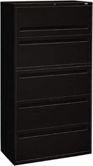 Hon - 36" Wide x 67" High x 19-1/4" Deep, 5 Drawer Roll-Out, Roll-Out Posting - Steel, Black - Eagle Tool & Supply